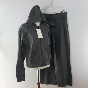 Sweet Juliet Dark Grey Raw Edge Hooded Flare Leg Sweat Suit Set